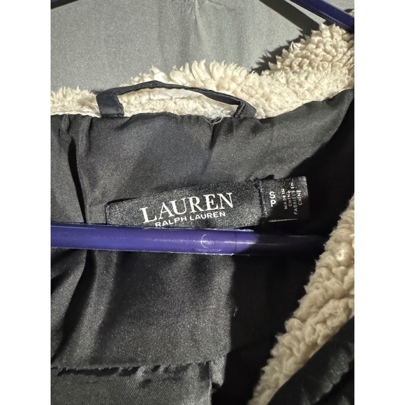 Lauren Ralph Lauren Black Puffer Coat  Hooded Goose Down Sherpa Lined Size S - Picture 2 of 9